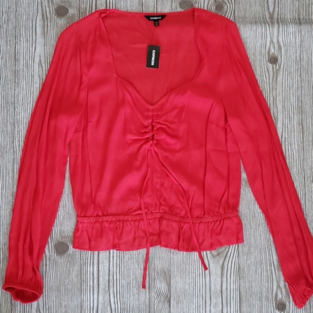 Express Red peplum blouse with sweetheart neckline